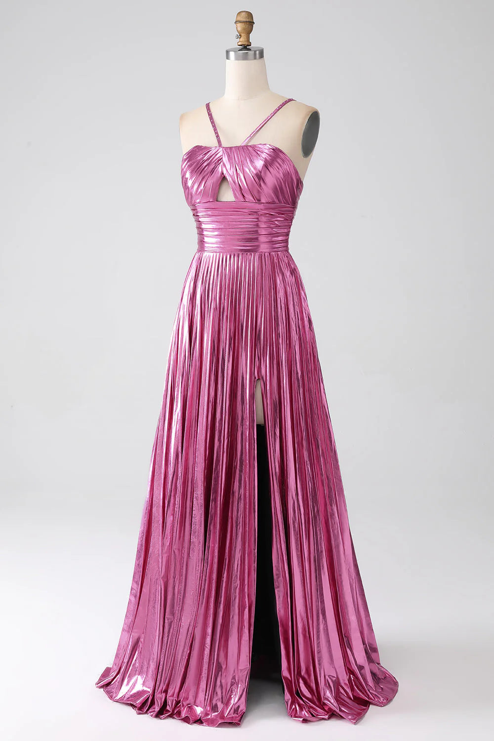 A-Line Spaghetti Straps Pleated Prom Dress With Slit